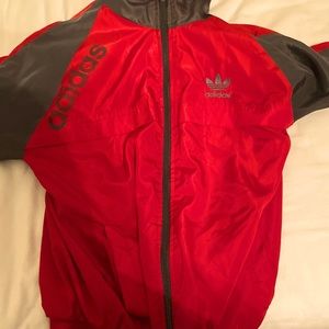 Red adidas rain jacket